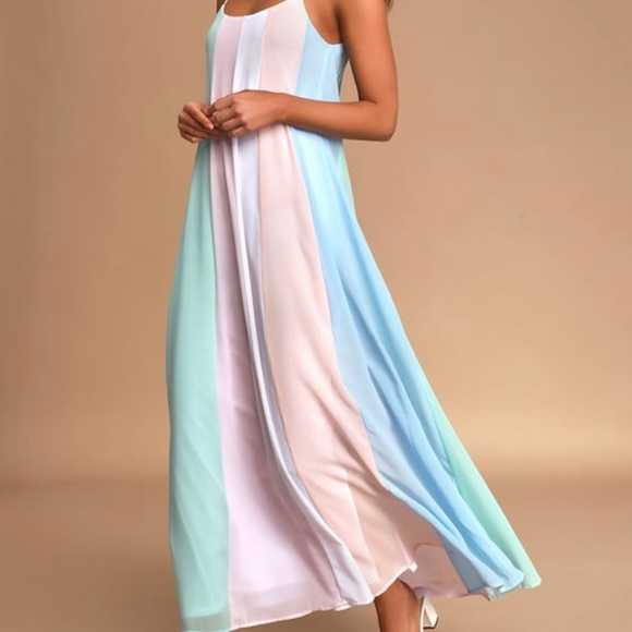 SOLD - Lulus Days to Remember Light Blue Multi Striped Maxi Dress XS - Picture 8 of 9